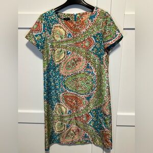 Talbots Women's Size 8P 100% Silk Paisley Print Short Sleeve Sheath Dress Luxury